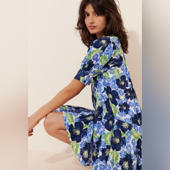 Free People Dresses & Skirts - Free People Moon Chaser Floral V-Neck Short Sleeve Mini Babydoll Dress Large